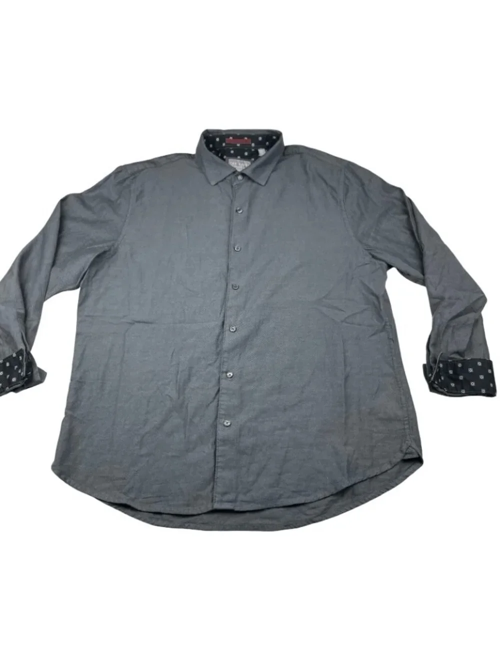 Ted Baker Men's 100% Cotton Flip Cuff Button Shirt Gray Herringbone • XL_2